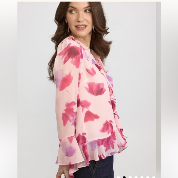 Laura Floral Ruffle Front Blouse Pink 122806 - Picture 2 of 10